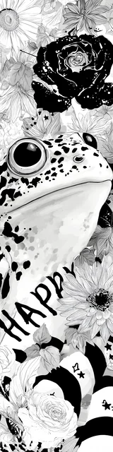 Free printable frog bookmark to color featuring an ironic happy frog